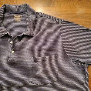 Foundry Men's Big & Tall short sleeve polo with pocket.  Blue striped.  4XLT